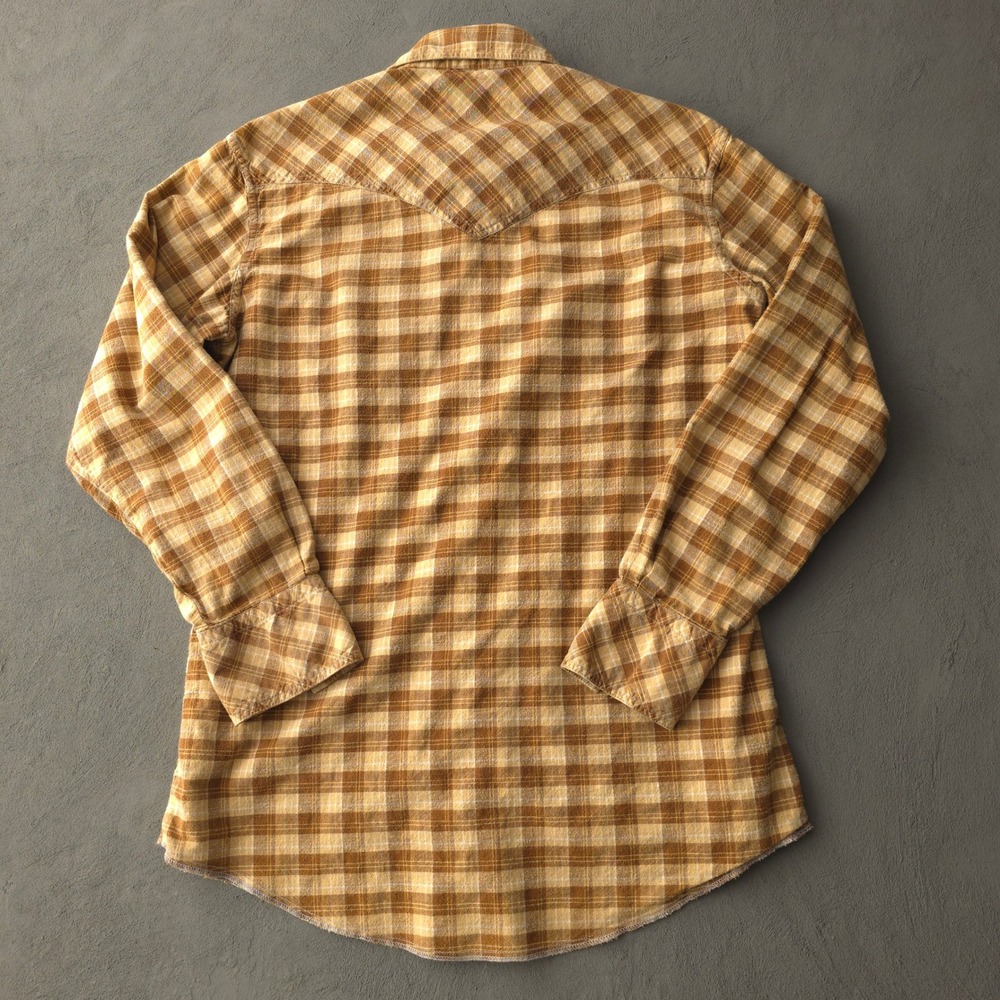 Vintage 70s Golden Horse Brown Plaid Western Pearl Snap Shirt Large - Picture 4 of 10